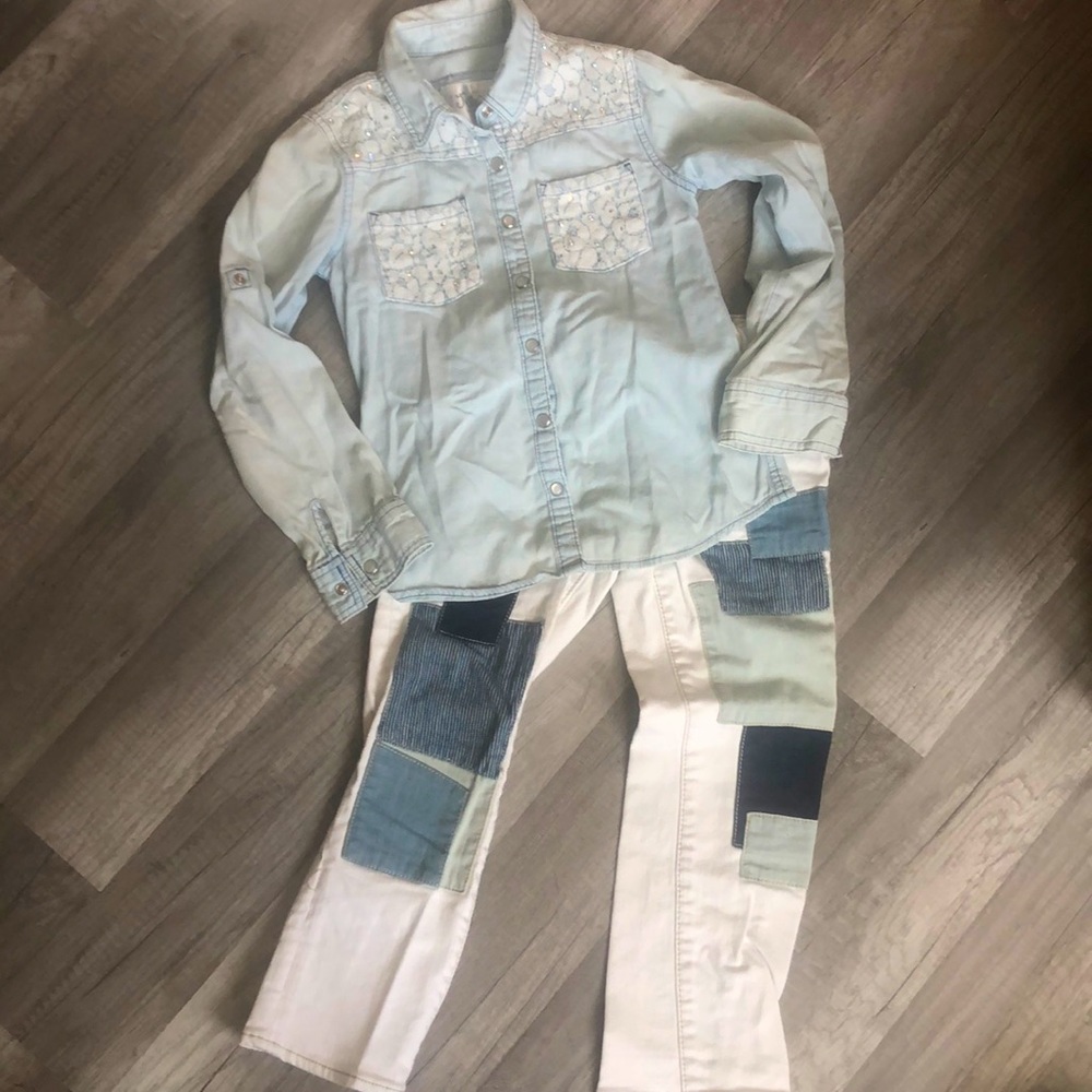 White and Blue Patchwork jeans, kids size 6